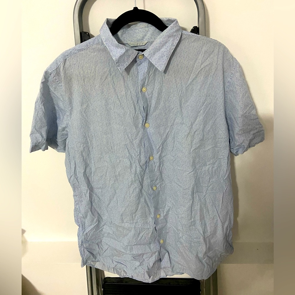 Banana Republic Striped Blue Short Sleeved Shirt